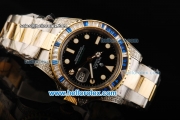 Rolex GMT Master II Swiss ETA 2836 Automatic Movement Black Dial with White Markers and Two Tone Strap