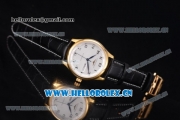 Longines Master Day Date Swiss ETA 2824 Automatic Yellow Gold Case with White Dial Black Leather Strap and Arabic Numeral Markers