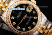 Rolex Datejust Automatic Movement Black Dial with Diamond Markers and Two Tone Strap