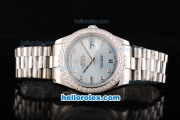 Rolex Day Date II Automatic Movement Full Steel with Diamond Bezel-Diamond Markers and Light Blue Dial