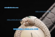 Cartier Classic Quartz Movement Beige Dial with Diamond Bezel and Black Leather Strap