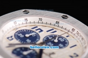 Audemars Piguet Royal Oak Navy Chronograph Swiss Valjoux 7750 Automatic Movement White Grid Dial with Blue Number Markers