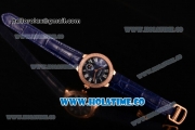 Cartier Ballon Bleu De Small Swiss Quartz Rose Gold Case with Diamonds Bezel Blue Dial and Blue Leather Strap - White Markers