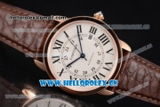 Cartier Rotonde De Tourbillon Swiss ETA 2892 Automatic Rose Gold Case with White Dial and Rose Gold Bezel Brown Leather Strap