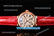 Cartier Ballon Bleu De Small Swiss Quartz Rose Gold Case with White Dial Black Roman Numeral Markers and Red Leather Strap