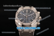 Audemars Piguet Royal Oak Chronograph Swiss Valjoux 7790 Automatic Steel/Diamonds Case with Blue Dial Diamonds Bezel and Stick Markers (EF)