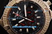 Breitling Avenger Chronograph Miyota Quartz Movement Steel Case with Black Dial and Black Rubber Strap