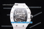 Richard Mille RM 038 Miyota 9015 Automatic Steel Case with Skeleton Dial Dot Markers White Rubber Strap and White Ceramic Bezel