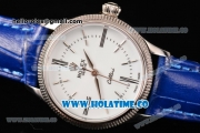 Rolex Cellini Time Asia 2813 Automatic Steel Case with White Dial Blue Leather Strap and Stick/Roman Numeral Markers