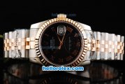 Rolex Datejust Swiss ETA 2836 Automatic Movement Two Tone with Black Dial and Rose Gold Roman Numeral Markers