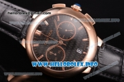 Cartier Rotonde De Chrono Miyota Quartz Rose Gold Case with Black Carbon Fiber Dial and Stick Markers