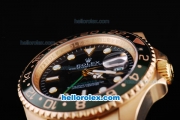 Rolex GMT-Master II Oyster Perpetual Automatic Full Gold with Green Bezel,Black Dial and White Round Bearl Marking-Small Calendar
