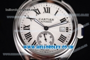 Cartier Cle de Cartier Asia ST16 Automatic Steel Case with White Dial White Second Hand and Black Leather Strap