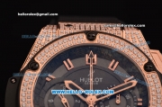 Hublot King Power Swiss Valjoux 7750 Automatic Rose Gold/Diamond Case with Black Dial and Black Rubber Strap