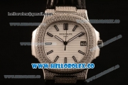 Patek Philippe Nautilus Miyota 9015 Automatic Diamonds/Steel Case with White Dial Diamonds Bezel and White Dial (AAAF)