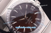 Omega Constellation Co-Axial Swiss ETA 2824 Automatic Full Steel with Diamond Bezel and Brown Dial-Stick Markers