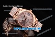 Rolex Day-Date Swiss ETA 2836 Automatic Rose Gold Case/Bracelet with Silver Dial and Stick Markers (BP)