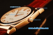 Rolex Cellini Swiss Quartz Rose Gold Case with White Dial and Brown Leather Strap-Diamond Markers