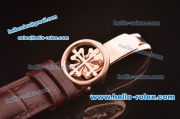 Patek Philippe Tourbillon Automatic Rose Gold Case with White Dial and Brown Leather Strap