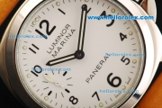 Panerai Luminor Marina Pam 113 Manual Winding Movement Steel Case with White Dial and Yellow Leather Strap