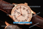Omega De Ville Hour Vision Clone Omega 8500 Automatic Rose Gold Case with White Dial Brown Leather Strap and Rose Gold Stick Markers (KW)