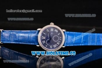 Cartier Rotonde Second Time Zone Day/Night Asia Manual Winding Steel Case with Blue Dial Diamonds Bezel and White Roman Numeral Markers