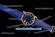 Cartier Ronde Solo Swiss ETA 2836 Automatic Rose Gold Case with Diamond Bezel Blue Dial and Blue Leather Strap