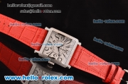 Franck Muller Master Square Swiss Quartz Steel Case with Diamond bezel and Red Leather Strap