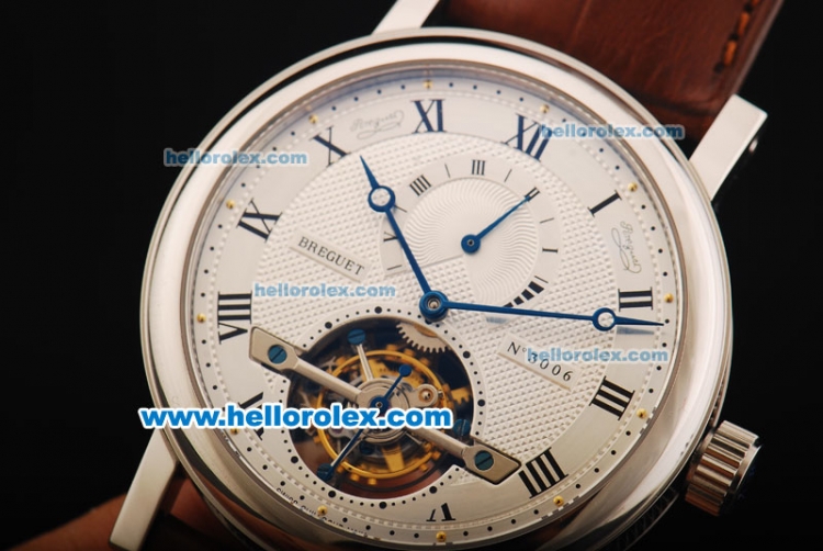 Breguet Classique Complications Flying Tourbillon Manual Wind Movement Steel Case with White Dial and Black Roman Numerals - Click Image to Close