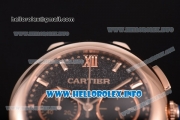 Cartier Rotonde De Chrono Miyota Quartz Rose Gold Case with Black Starry Dial and Stick Markers