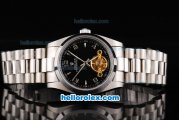 Rolex Air King Oyster Perpetual Tourbillon Automatic Movement Silver Case with Black Dial and SS Strap