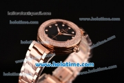 Omega De Ville Ladymatic Swiss Quartz Movement Rose Gold Case Rose Gold Bracelet with Diamond Bezel and Black Dial