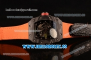 Richard Mille RM 055 Miyota 9015 Automatic Carbon Fiber Case with Skeleton Dial and Orange Nylon/Leather Strap