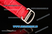 Cartier Ronde Louis Cartier Miyota 1L45 Quartz Steel Case with Red Leather Strap and Diamonds Bezel