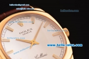 Rolex Cellini Danaos Swiss Quartz Yellow Gold Case with Brown Leather Strap White Dial Stick Markers