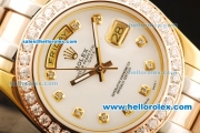 Rolex Day-Date Oyster Perpetual Three Tone with White Dial and Diamond Bezel/Marking