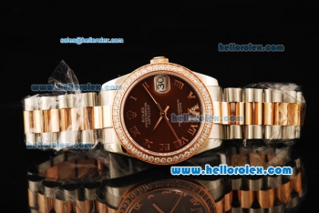 Rolex Datejust Automatic Movement Steel Case with Brown Dial and Diamond Bezel-Two Tone Strap