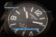 U-Boat Italo Fontana Left Hook Automatic Movement PVD Case with Black Dial and White Arabic Numerals - Black Leather Strap
