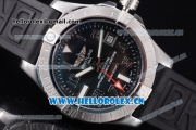 Breitling Avenger II GMT Swiss ETA 2824 Automatic Steel Case with Black Dial Arabic Number Markers and Black Rubber Strap