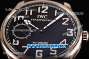 IWC Portugieser Hand-Wound Asia 6497 Manual Winding Steel Case with Black Dial Black Leather Strap and White Arabic Numeral Markers