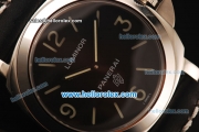 Panerai Luminor Base Pam 000 Asia 6497 Manual Winding Steel Case with Black Dial and Black Leather Strap