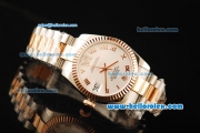 Rolex Datejust Automatic Movement Steel Case with White Dial and Rose Gold Bezel-Two Tone Strap