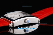 Franck Muller Geneve Long Island Quartz Silver Case with White Dial and Red Leather Strap