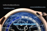 Patek Philippe Complicated World Time Chrono Miyota Quartz Rose Gold Case with Stick Markers and Black Dial