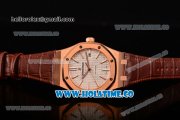 Audemars Piguet Royal Oak 39MM Miyota 9015 Automatic Rose Gold Case with White Dial Brown Leather Strap and Stick Markers (BP)