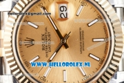 Rolex Datejust Clone Swiss ETA 2836 Automatic K Gold Case with Yellow Gold Dial stick Markers and Two Tone Bracelet BP