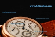 Patek Philippe Chronograph Swiss Valjoux 7750 Manual Winding Movement Rose Gold Case with White Dial and Brown Leather Strap