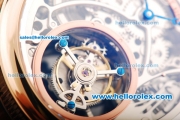 Breguet Skeleton Swiss Tourbillon Manual Winding Movement Rose Gold Case with Blue Hands and Brown Leather Strap