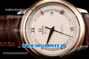 Omega De Ville Prestige Co-Axial Clone Omega Calibre 2500 Automatic Movement Rose Gold White Dial and Roman Numeral Markers Leather Strap (YF)