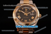 Rolex Day-Date II Asia 2813 Automatic Two Tone Case/Bracelet with Black Dial and Gold Roman Numeral Markers